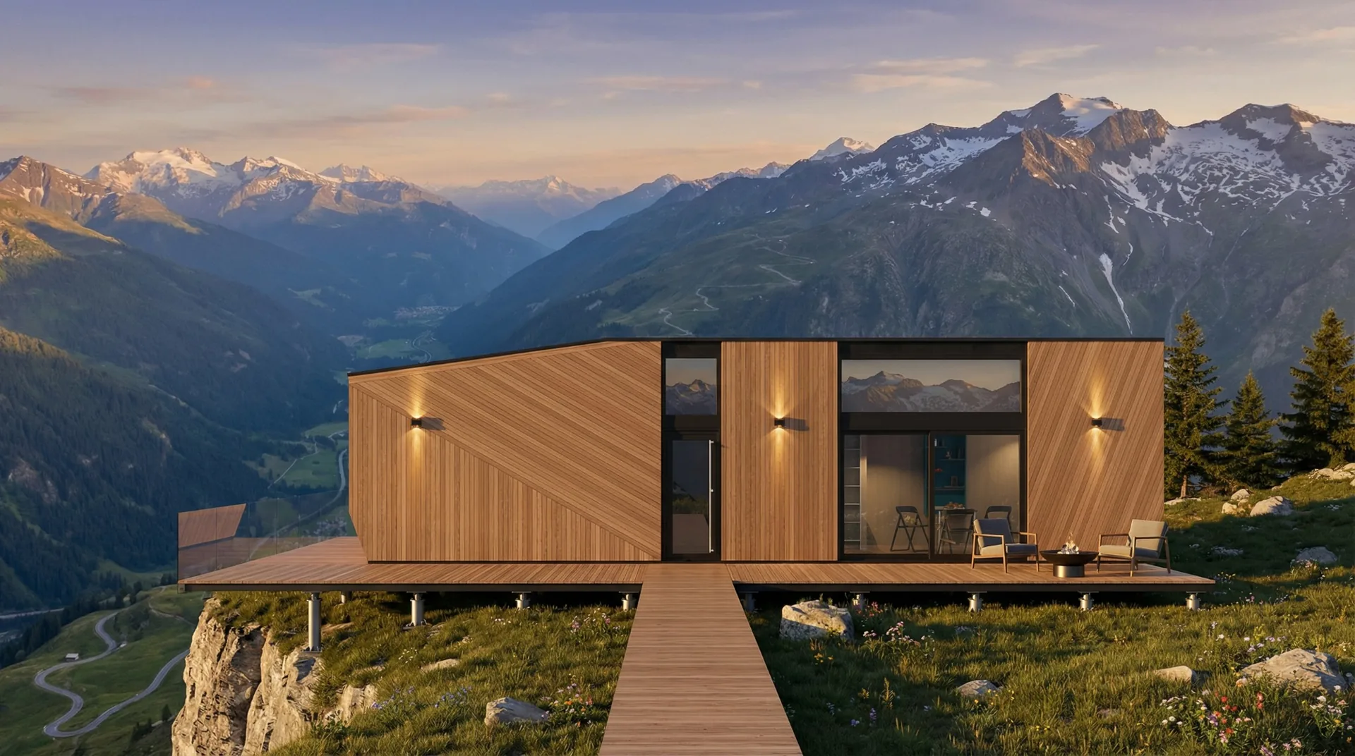 QHome Magnum modular home in a mountain landscape