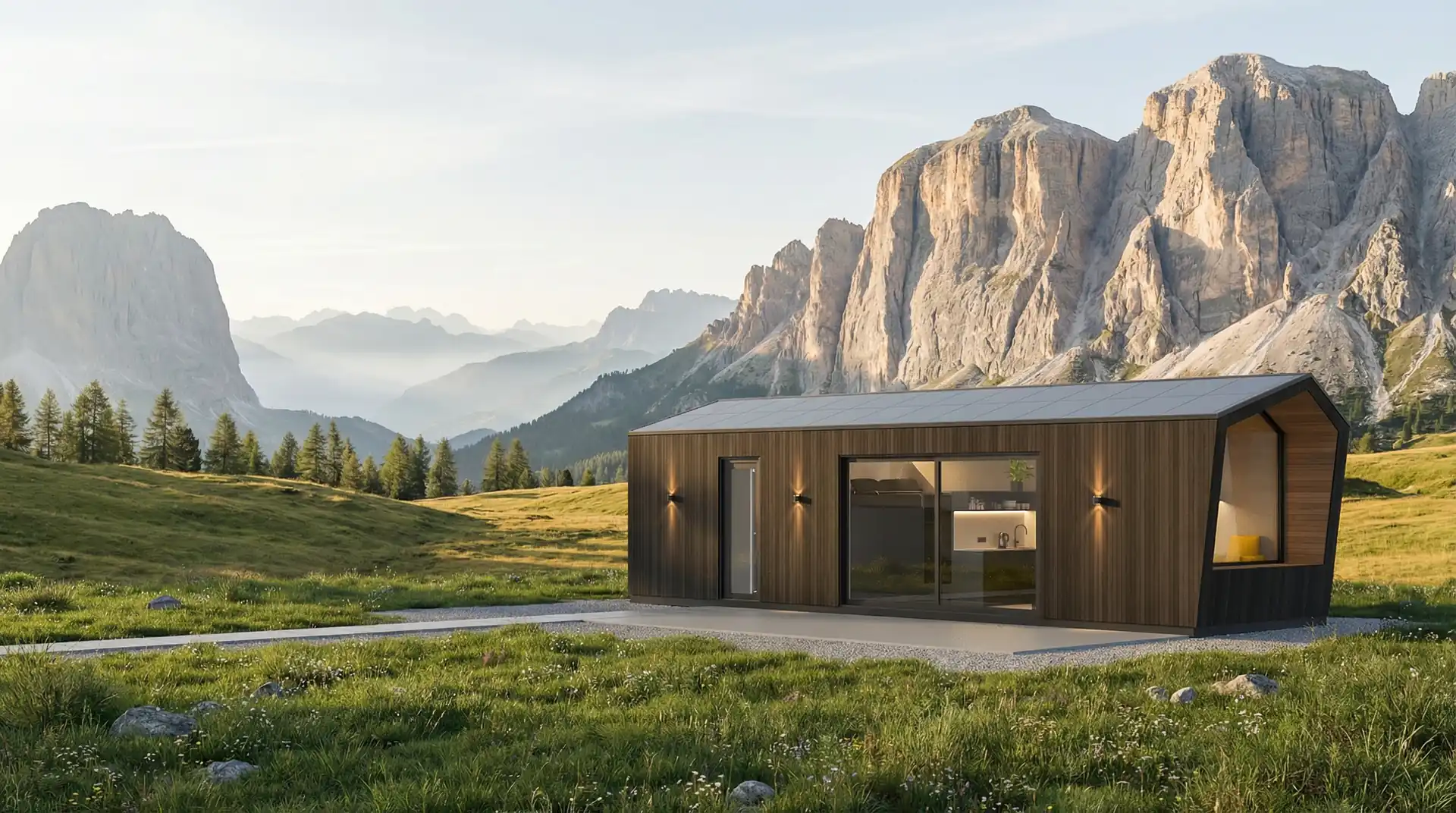 Alpina premium micro-chalet angled exterior view