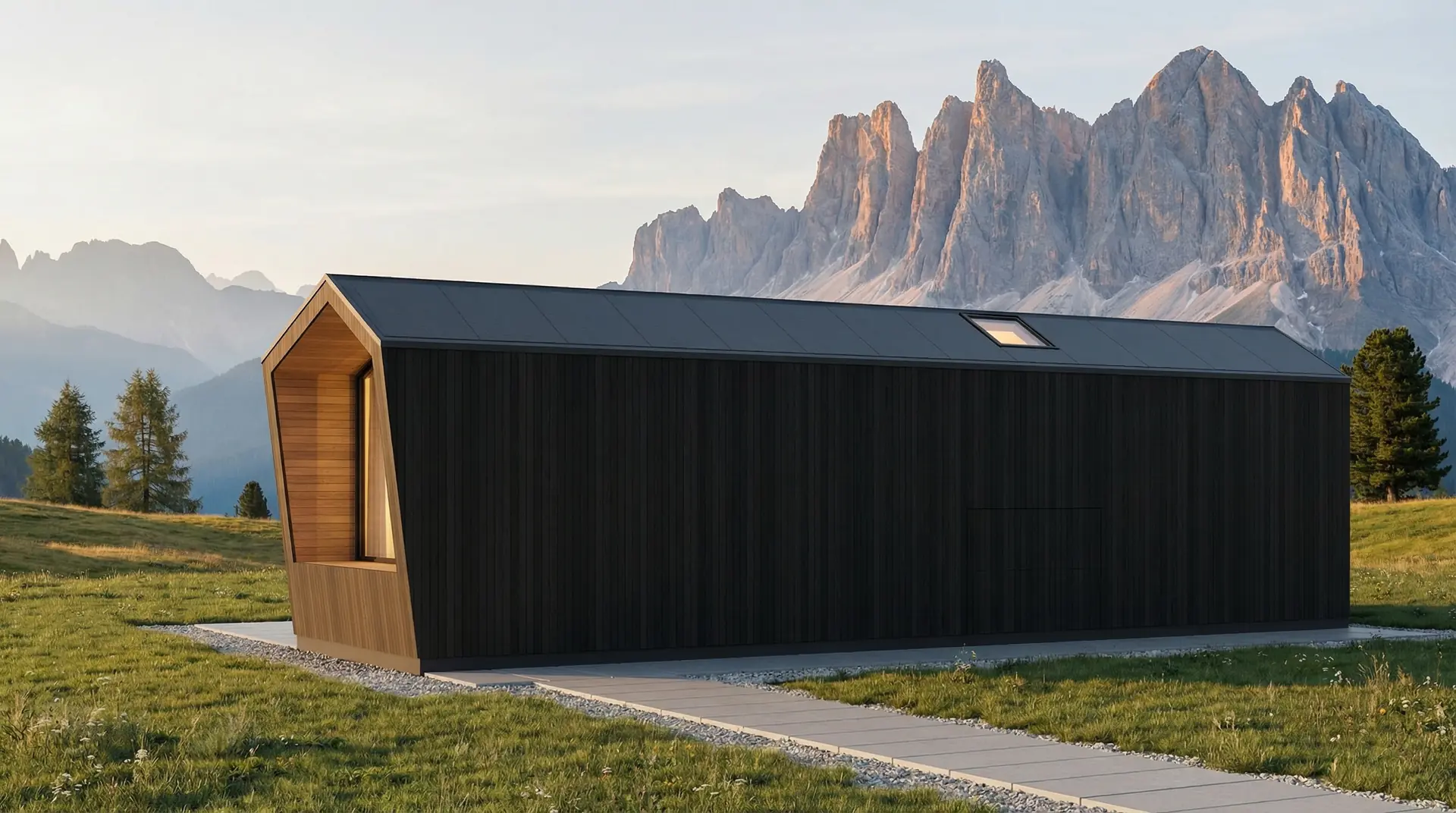 Alpina rear facade with skylight and black timber cladding